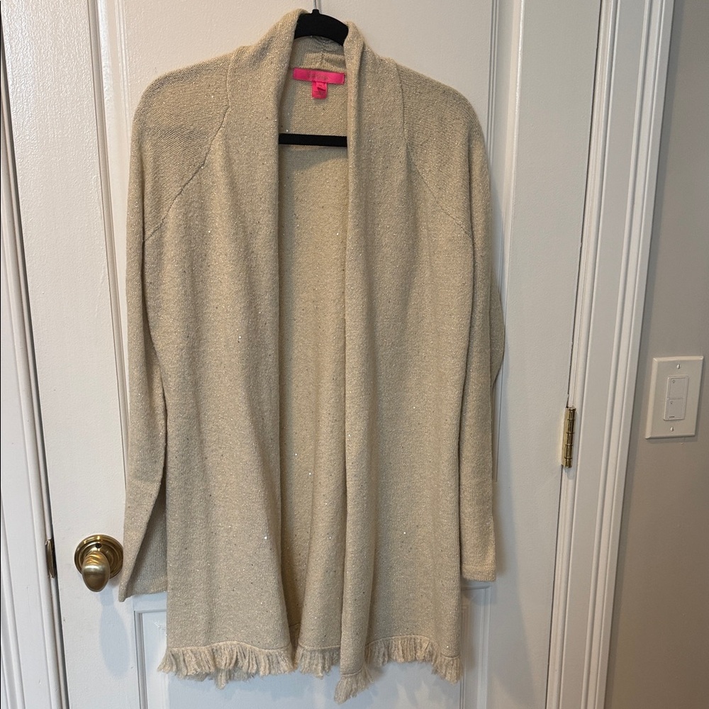 Lilly Pulitzer Cream Cardigan with Fringe